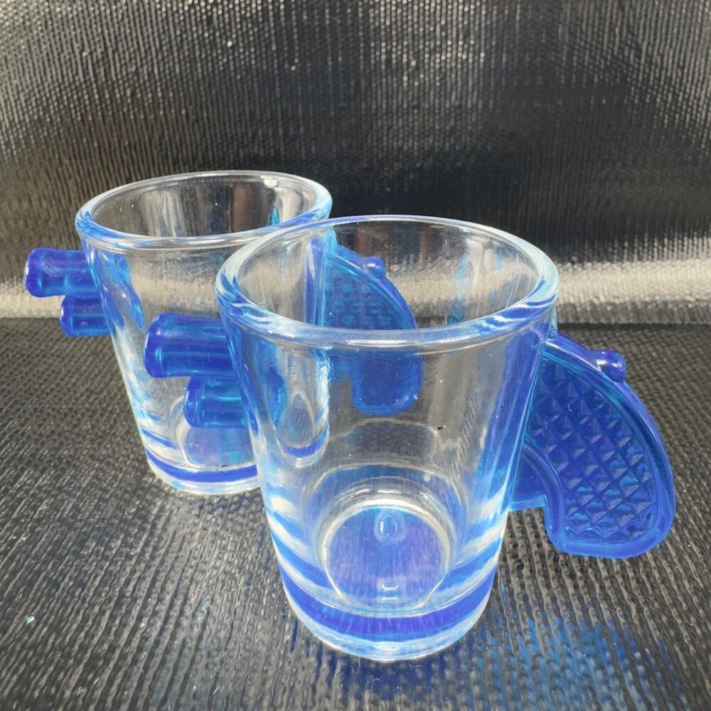 Barware Glasses Cups Blue Gun Shaped Handle Shot Glasses Set 2‎ Clear Cups Glass
